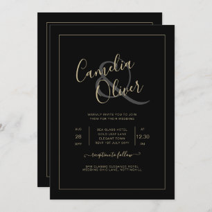 Invitation Tout-en-1 élégant classique OR noir Mariage de tex