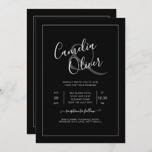 Invitation Tout-en-1 élégant Mariage de police noir blanc cla