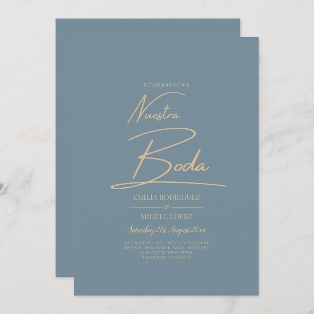 Invitation Tout-en-1 Elégant verre de mer Turquoise or Nuestr (Devant / Derrière)