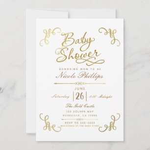 Invitation Tout en Or Faux Feuille Baby Shower Texte de Type