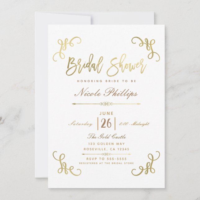 Invitation Tout en Or Faux Feuille Script pour Baby Shower de (Devant)