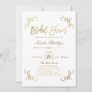 Invitation Tout en Or Faux Feuille Script pour Baby Shower de