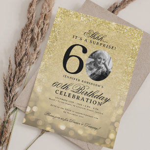 Invitation TOUT EN OR SURPRISE Photo Glam 60e Anniversaire 