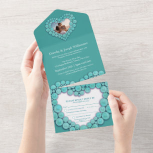 Invitation Tout En Un 11e anniversaire de mariage Turquoise en photo