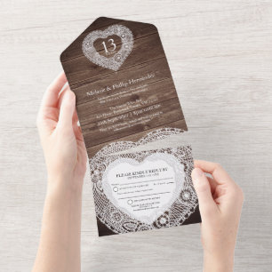 Invitation Tout En Un 13e mariage de dentelle anniversaire pas d'envelop