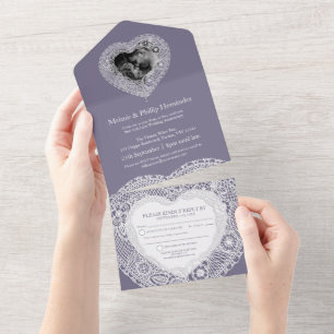Invitation Tout En Un 13e mariage de dentelle anniversaire pas d'envelop