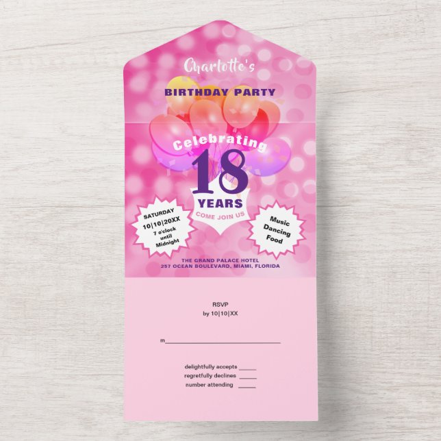 Invitation Tout En Un 18e anniversaire de la fête Glam Sparkle Glitz ros (À l'intérieur)