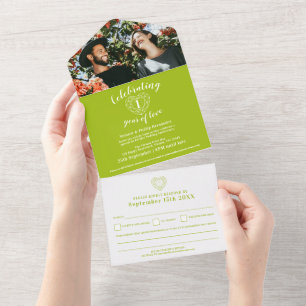 Invitation Tout En Un 1ère photo d'anniversaire de mariage au péridot av