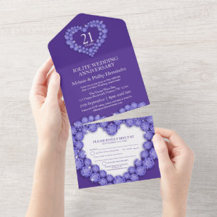 Invitation Tout En Un 21e anniversaire de mariage iolite pourpre