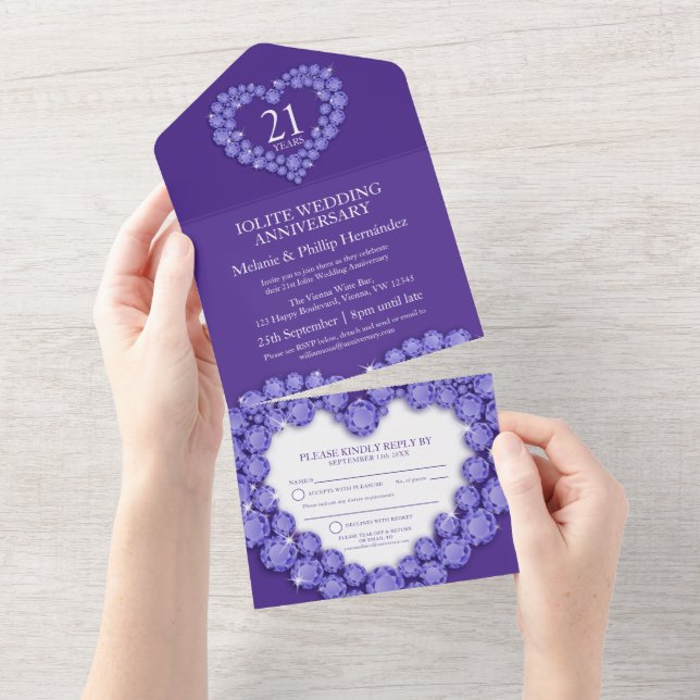 Invitation Tout En Un 21e anniversaire de mariage iolite violet (Déchirure)