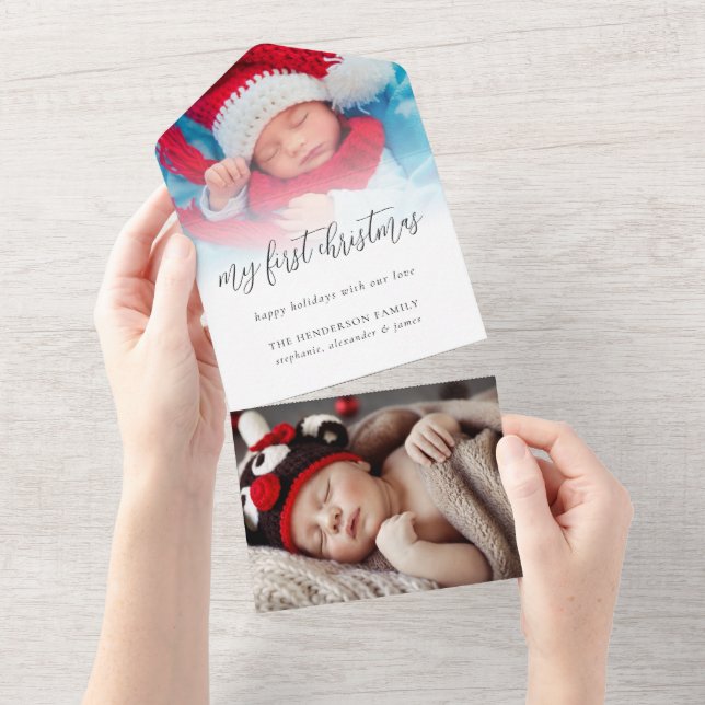 Invitation Tout En Un 2 photo Destinataire Adresse Baby 1st Christmas ca (Déchirure)