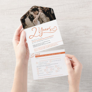 Invitation Tout En Un 2e Mariage Anniversaire repas RSVP mannet mandarin