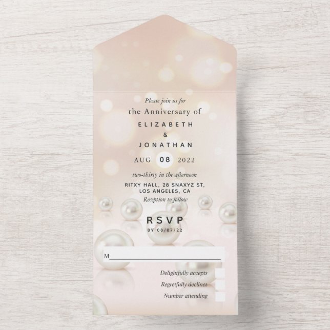 Invitation Tout En Un 30e anniversaire de mariage perle tout en un invit (À l'intérieur)