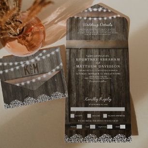 Invitation Tout En Un 3 en 1 Rustic Baby's Breath Mariage