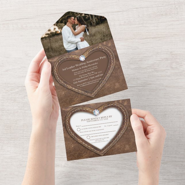 Invitation Tout En Un 3e anniversaire mariage en cuir pas d'enveloppe ph (Déchirure)