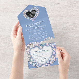 Invitation Tout En Un 3ème anniversaire de mariage cristal photo bleu cl
