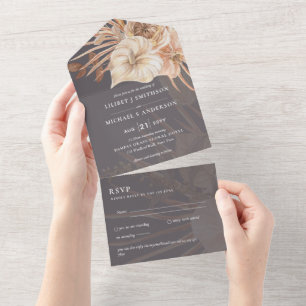 Invitation Tout En Un 3in1 BOHO Pampas Grass Terracotta Wedding RSVP