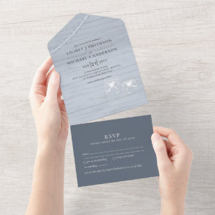Invitation Tout En Un 3in1 Dusty Blue Mason Jars Lumières Mariage RSVP T
