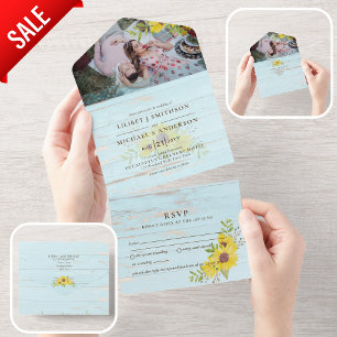 Invitation Tout En Un 3in1 Fleurs de soleil rustiques Bois de chauffe Aq