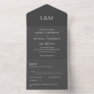 Invitation Tout En Un 3in1 Gris d'ardoise Texte uniquement Mariage Invit