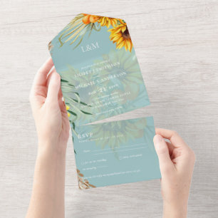 Invitation Tout En Un 3in1 Monogramme Tournesols Pampas Mariage en herbe