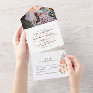 Invitation Tout En Un 3in1 Pêche Rustique Bronze Mariage PHOTO INVITE RS