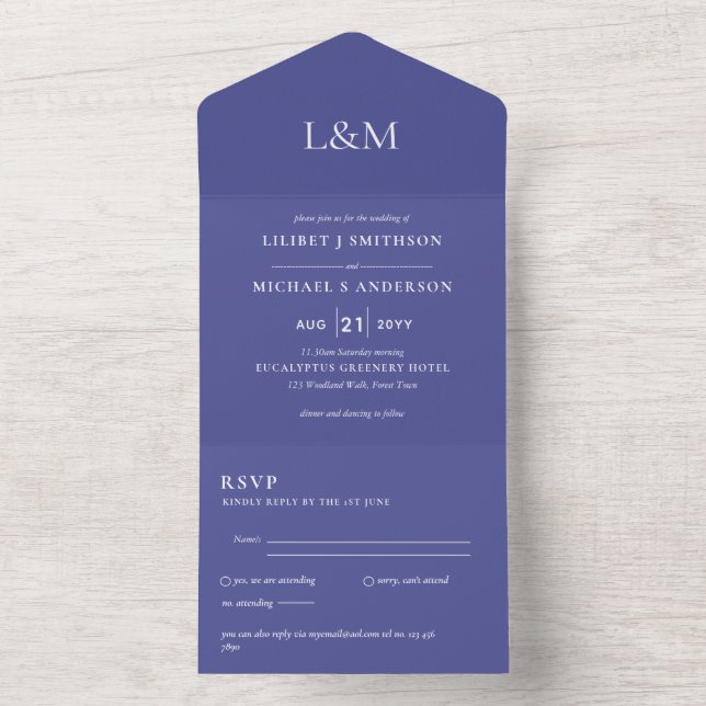 Invitation Tout En Un 3in1 Violet violet texte uniquement Mariage Invite (À l'intérieur)