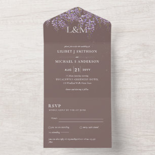 Invitation Tout En Un 3in1 Wisteria Taupe Mariage floral Inviter RSVP
