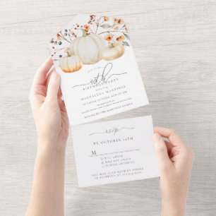 Invitation Tout En Un 40e anniversaire Citrouille de fête Feuilles d'aut