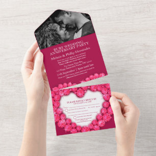 Invitation Tout En Un 40e anniversaire de mariage rubis photo sans envel