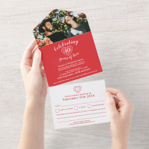 Invitation Tout En Un 40e anniversaire de mariage rubis réponse photo ro