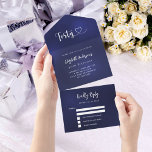 Invitation Tout En Un 40e anniversaire marine bleu argent rsvp<br><div class="desc">Un arrière - plan bleu marine. La couleur bleue est inégale. Personnalisez et ajoutez le nom,  les détails du parti,  la date RSVP,  l'adresse et le nom de retour. Quarante avec un coeur.</div>