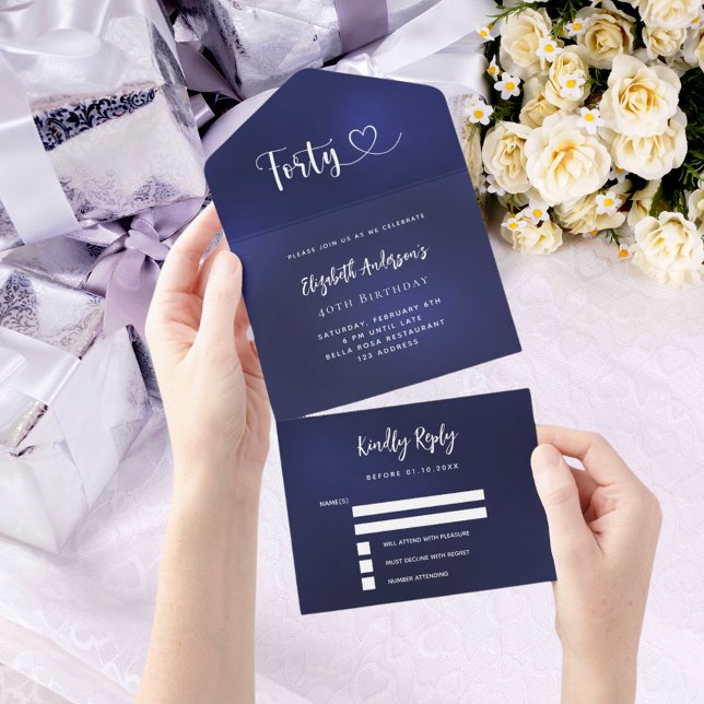 Invitation Tout En Un 40e anniversaire marine bleu argent rsvp (Créateur téléchargé)