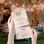 Invitation Tout En Un 40e anniversaire pampas herbe fleurons rose rose R<br><div class="desc">Un décor rustique doré rose et dégradé rose vif,  décoré de fleurs rose vif et d'herbe de pampas. Personnalisez et ajoutez votre nom,  ainsi que les détails. Lettres de couleur noire. Le numéro 40 est écrit avec une police de style ballons d'or rose.</div>