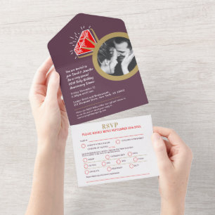 Invitation Tout En Un 40ème bague de repas de réponse pour photo d'anniv