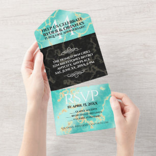 Invitation Tout En Un 44e Anniversaire de Mariage Turquoise Élégant