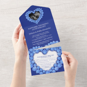 Invitation Tout En Un 45e anniversaire de mariage photo saphir bleu