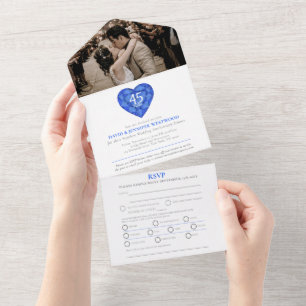 Invitation Tout En Un 45e saphir mariage anniversaire coeur bleu photo