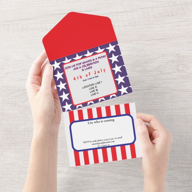 Invitation Tout En Un 4 juillet (Déchirure)