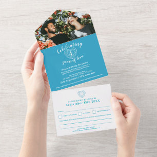 Invitation Tout En Un 4ème anniversaire de mariage topaze bleue RSVP pho