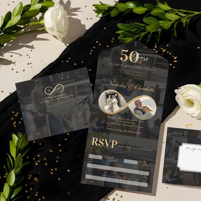 Invitation Tout En Un 50 ans Amour Infinity Photo Collage Anniversaire (50 Years Love Infinity Photo Collage Anniversary All In One Invitation)