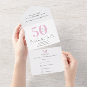 Invitation Tout En Un 50e anniversaire 50 et Fabulous Pink Party