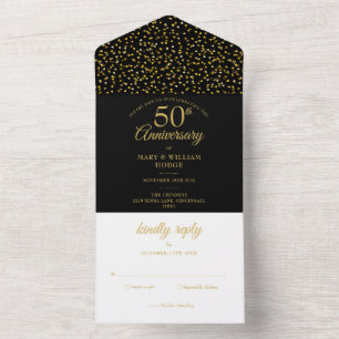Invitation Tout En Un 50e anniversaire du Mariage Noir et or