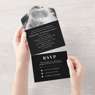 Invitation Tout En Un 50e anniversaire du Mariage photo noir blanc