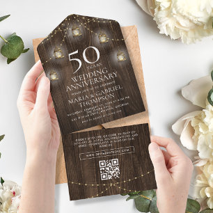 Invitation Tout En Un 50e anniversaire du Mariage Rustic Wood