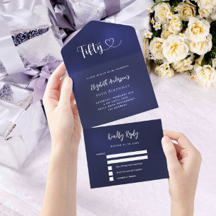 Invitation Tout En Un 50e anniversaire marine bleu argent rsvp