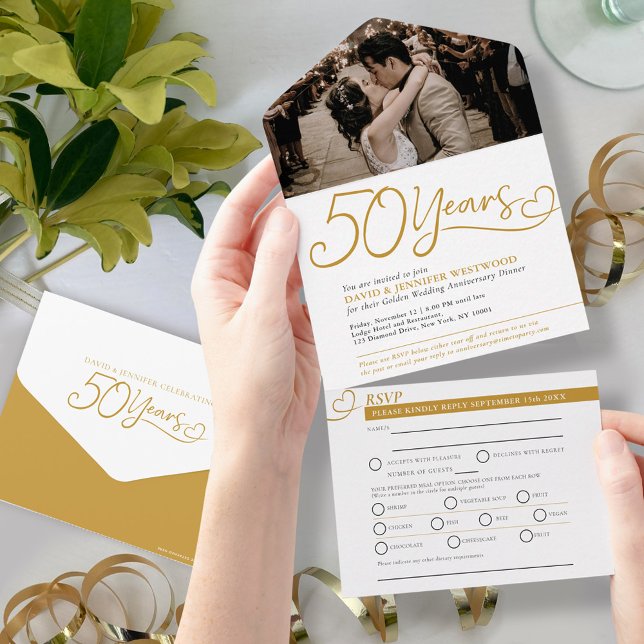 Invitation Tout En Un 50ème repas d'or Mariage Anniversaire RSVP photo (Créateur téléchargé)