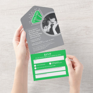 Invitation Tout En Un 55e anniversaire mariage émeraude éternité anneau