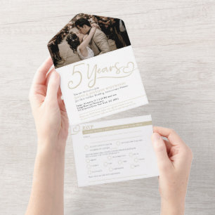 Invitation Tout En Un 5e anniversaire de mariage bois de frêne repas RSV