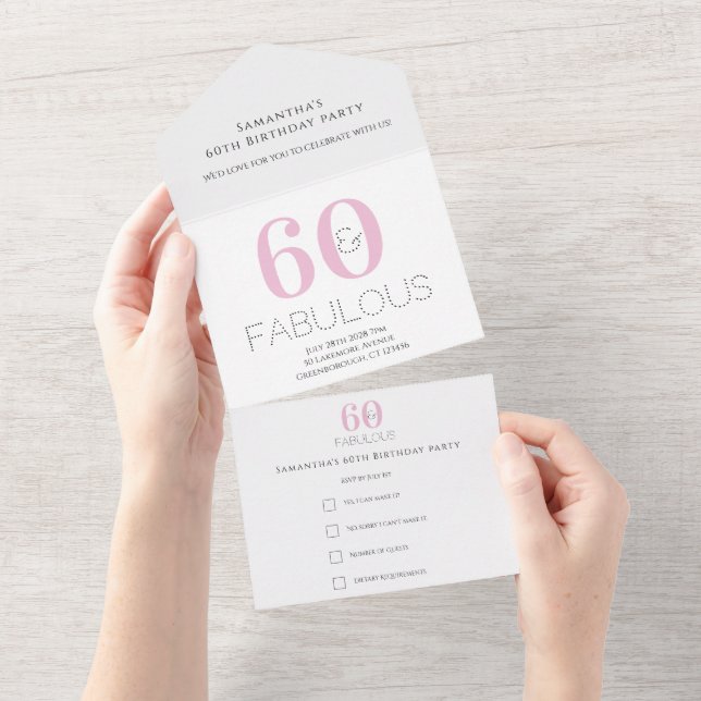 Invitation Tout En Un 60e anniversaire 60 et Fabulous Pink Party (Déchirure)